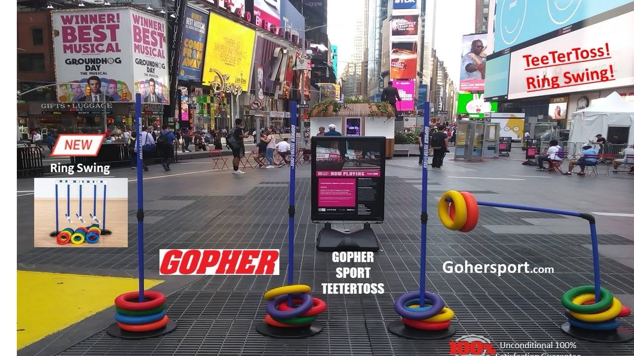 Kids competing at a TeeterToss challenge