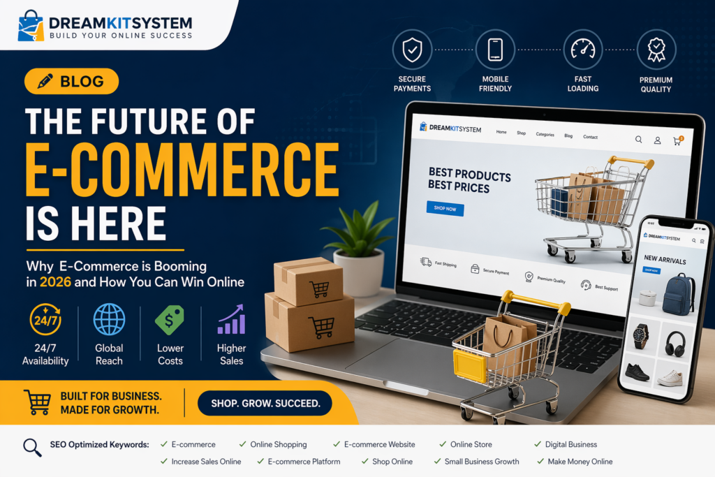 E-commerce website online shopping growth with laptop and mobile store