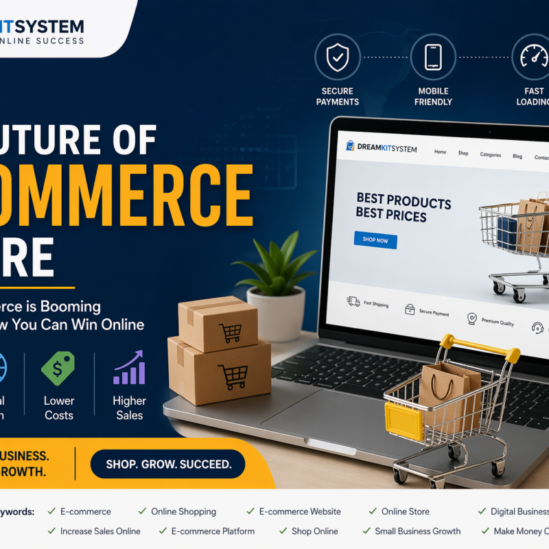 E-commerce website online shopping growth with laptop and mobile store